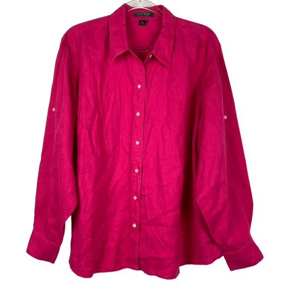 Lauren Ralph Lauren Tops - Lauren Ralph Lauren Linen Button-Down Shirt in Pink